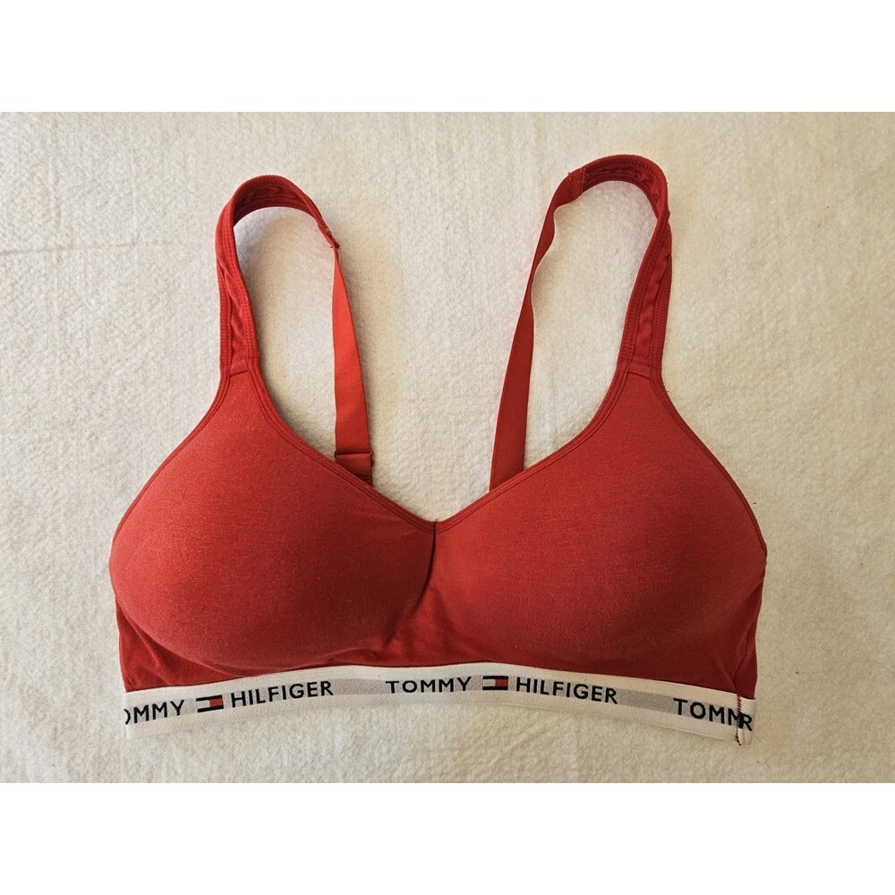 Tommy Hilfiger Women’s Bralette Red Logo Elastic Band Size Large